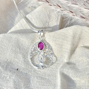 Statement Ruby gemstone silver Pendant * Birthstone 925 Sterling Silver Tree of Life Charm Pendant for Women