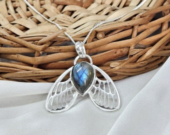 Labradorit Edelstein 925 Sterling Silber Anhänger * handgemachter Silberanhänger * Schmetterling Anhänger für sie * Silber Schmuck Kollektion für Damen