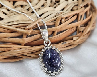 Blauer Sonnenstein Edelstein Anhänger * Edelstein Schmuck für Geschenk * 925 Sterling Silber Anhänger * Vintage Silber Anhänger * Geburtsstein Anhänger