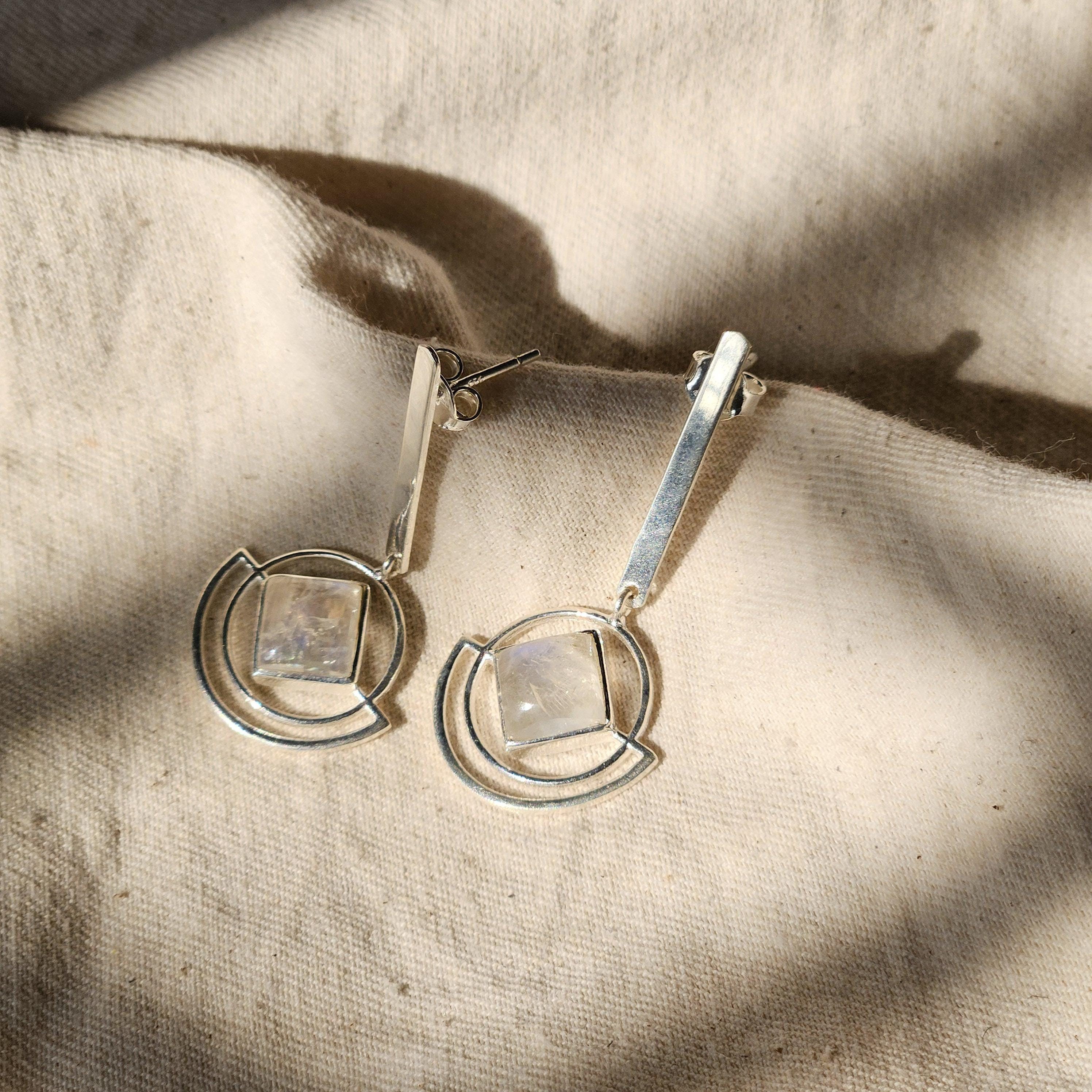 Mondstein Edelstein 925 Sterling Silber Ohrringe für Sie * handgemachte Silber Ohrringe * Edelstein Ohrringe * Silber Ohrhänger für Sie