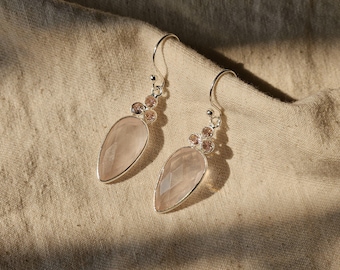 Rose Quartz gemstone 925 sterling silver earrings * Christmas silver earring for women * light weight silver earrings for daily wear