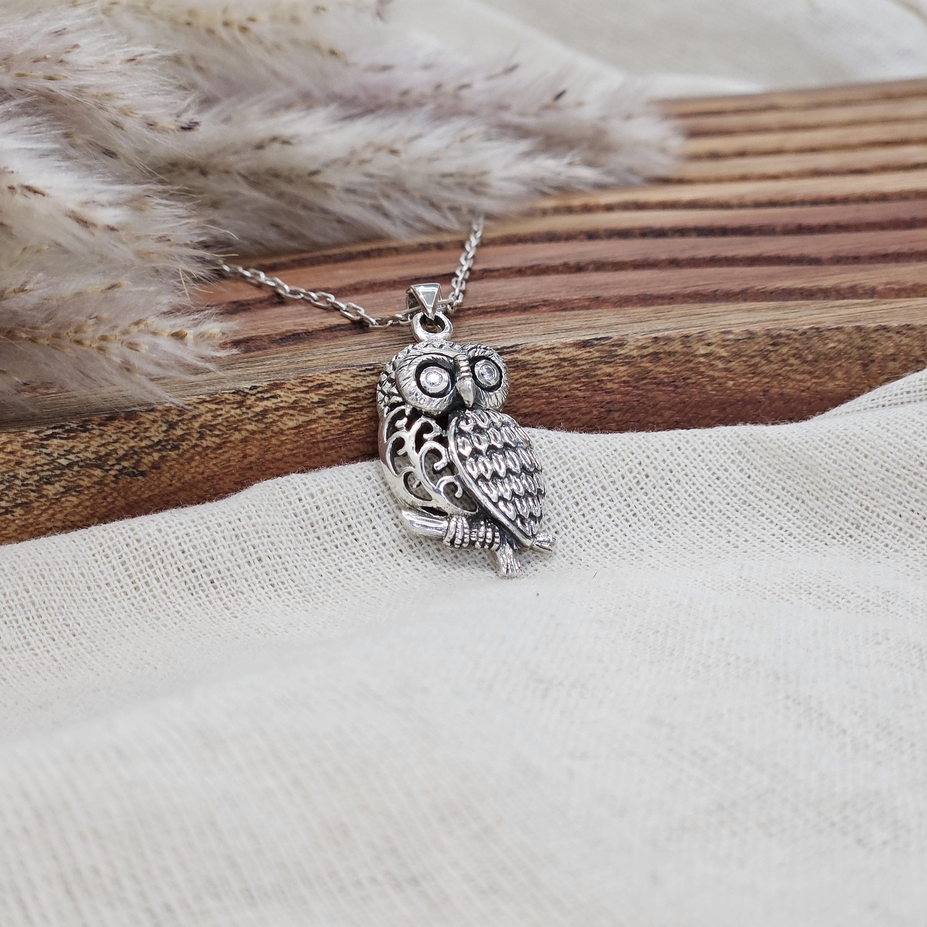 Zircon Gemstone Owl 925 Silver Pendant - Sterling Silver Anti Tarnish Charm Jewelry For Gift
