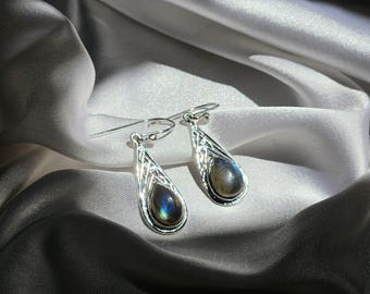 Labradorit Edelstein 925 Sterling Silber Ohrringe * handgemachter Silberschmuck für Damen * Vintage Silber Ohrringe * täglich tragen Silber Ohrringe