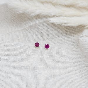 Ruby Gemstone Handmade Round Silver Studs Earrings * Affordable Light Weight 925 Sterling Silver Jewelry Gift For Women Collection