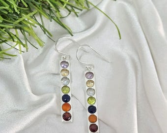 Chakra Ohrringe * 925 Sterling Silber Ohrringe * 7 Edelstein-Ohrringe * Spiritueller Schmuck * handgemachter Silber Schmuck * Silber Schmuck für Sie