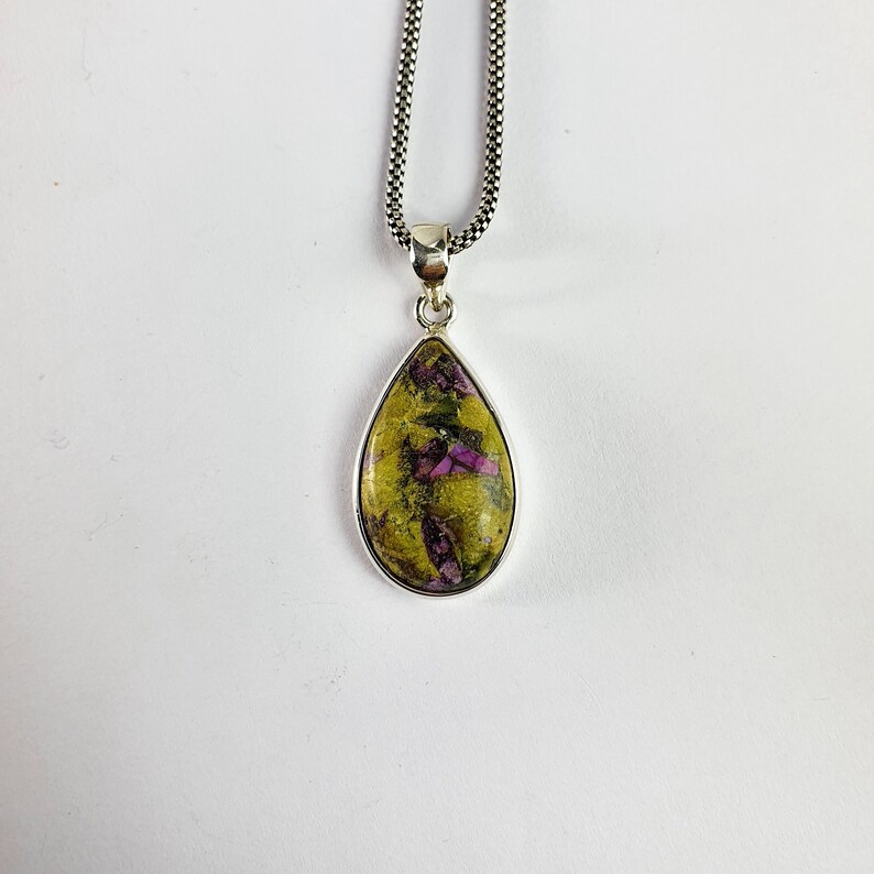 Beautiful Tear Drop stichtite Stone Silver Pendant Handmade Silver Pendant Necklace stichtite Stone necklace stichtite Stone Pendant