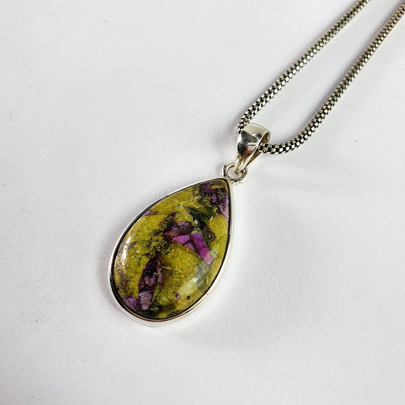 Beautiful Tear Drop stichtite Stone Silver Pendant Handmade Silver Pendant Necklace stichtite Stone necklace stichtite Stone Pendant