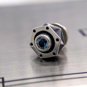 Steampunk Örhänge med sexkantsnöt: Sterlingsilver, blå topas - Tillverkad i Japan