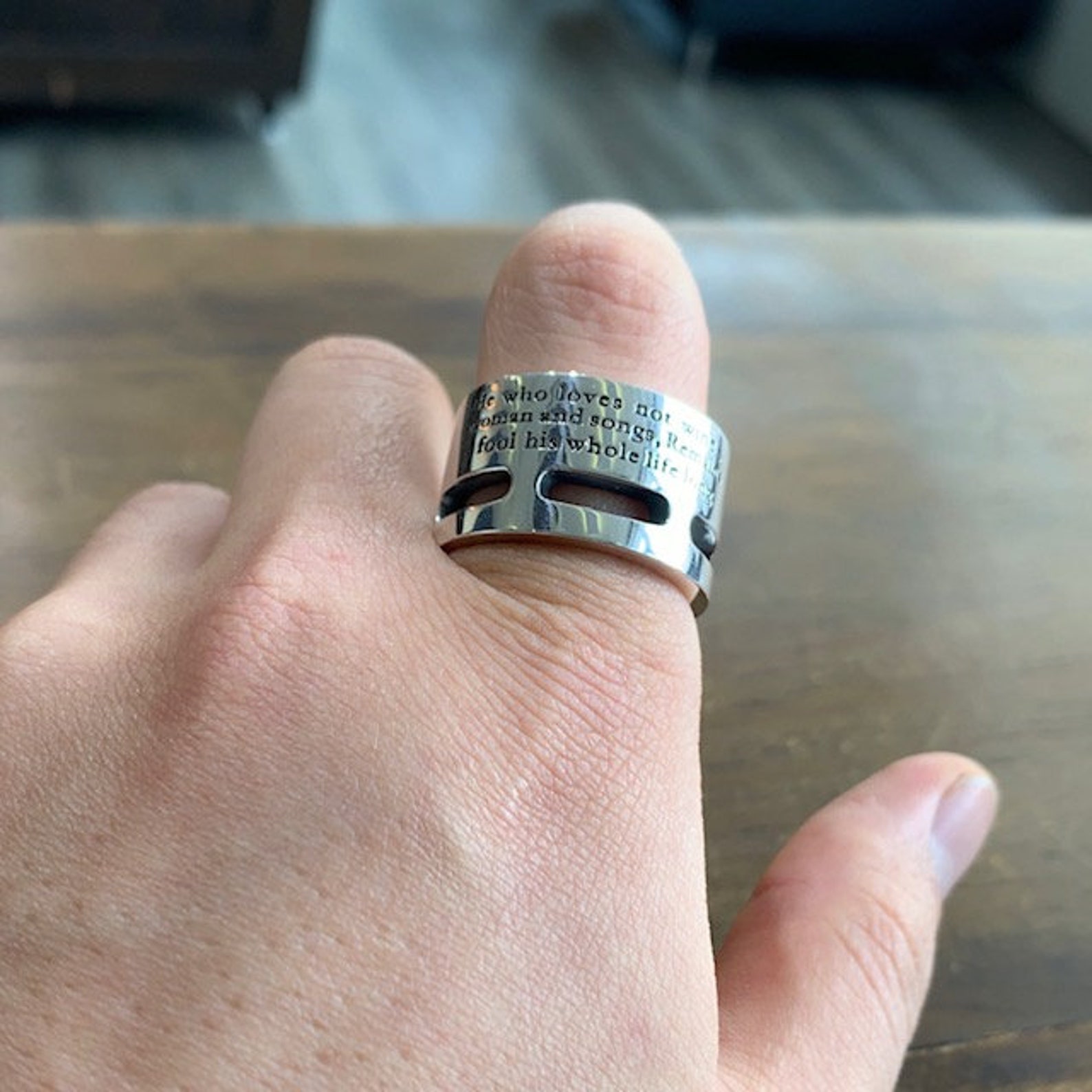 Schwerer Spruch Ring, Wort Ring Sterling Silber,Message Ring,Herren