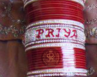 customised Name Punjabi White Red chooda,choora set,Bangles,Wedding set chura