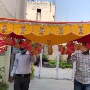 Hot pink and yellow embroidered bridal entry dupatta Punjabi bride wedding dupatta hot pink yellow border Indian Wedding Handmade Dupatta