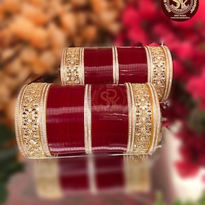 Indian Bridal Chura Set with ad Kada – Punjabi Wedding Bangles, Bridal Chooda, Chooda for Bride | Wedding Chuda for Bride | Red Chuda