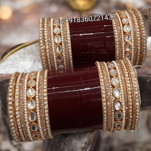 Indian Bridal Chura Set with Kundan  Kada – Punjabi Wedding Bangles, Bridal Chooda, Chooda for Bride | Wedding Chuda for Bride | Red Chuda
