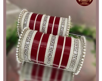 Braut Chura Set, Punjabi Hochzeit Armreifen, Indische Tradition