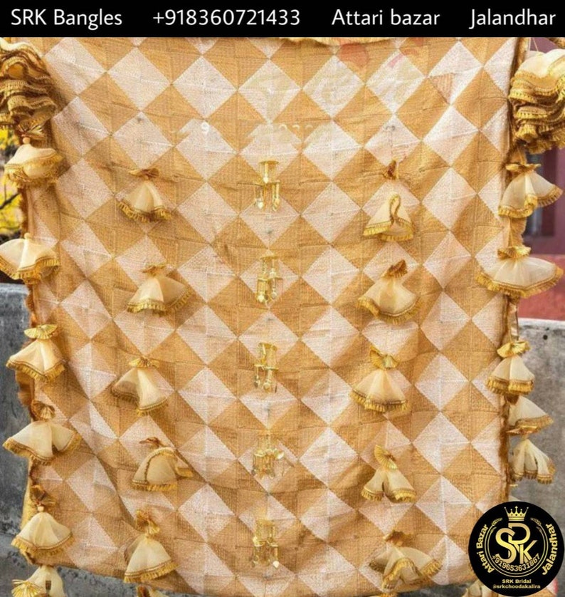 Sunahri Gold Bridal Entry Chadar, Kaleera Patri, Bridal Enrty Fulkari Chadar, Wedding Essentials by srk bridal customize as par customer req image 1