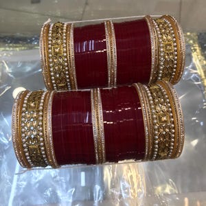 Polki Chuas de oro antiguo, Chura de boda india, brazalete Punjabi Chooda