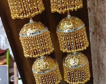 Golden Jhumki Traditional Baraat Charms Kaleere, Personalised Punjabi Brides Kalire, Kaleere