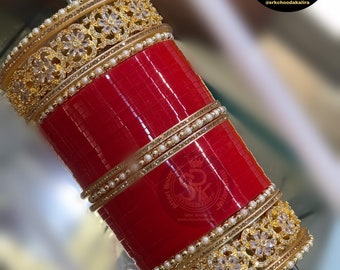 Bridal Chura Set in ad in Rich Red Colours in Peral Style , Bridal Bangles , Chooras , Chooda