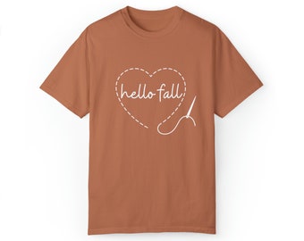 Hello Fall Stitched Heart - Unisex Garment-Dyed T-shirt