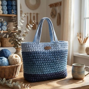 Handmade Crochet Shoulder Bag: Blue Macrame Boho Tote