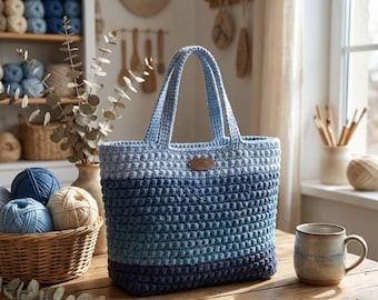Bolso de hombro de crochet hecho a mano: bolso bohemio de macramé azul