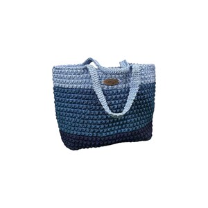 Handmade Crochet Bag Blue & Light Blue – Unique Shoulder Bag | Modern Macrame Tote | Boho Chic Purse | One of a Kind Gift for Her