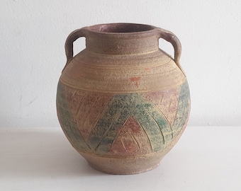 Vintage Small Terracotta Vase Pot Earthenware North African Style Rome Antique Feel Kitchen Utensil Holder Farmhouse Decor Circa 1980&#39;s