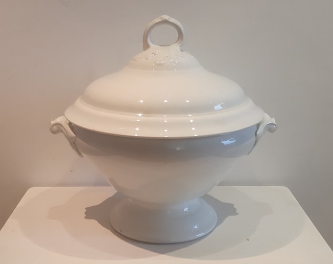 Antique Large French Tureen by Luneville 1900's White Ironstone Tureen