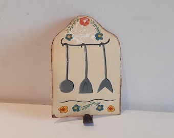 Vintage Enamel Kitchen Hook Featuring Folk Art Decor One Hook Ladder Hook Decor Enamel Hanger Kitchen Decor Farmhouse Decor Circa 80&#39;s