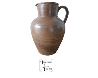 Vintage Grès du Berry Pitcher Jug Vase – French Rustic Ceramic Home Decor
