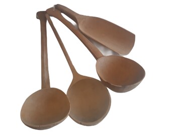 Vintage Collection 4 Wooden Spoons Ladles Scoops Handmade Carved Farmhouse Decor Kitchen Rustic Props Circa 70&#39;s / 80’s / TreasuresOfFrance