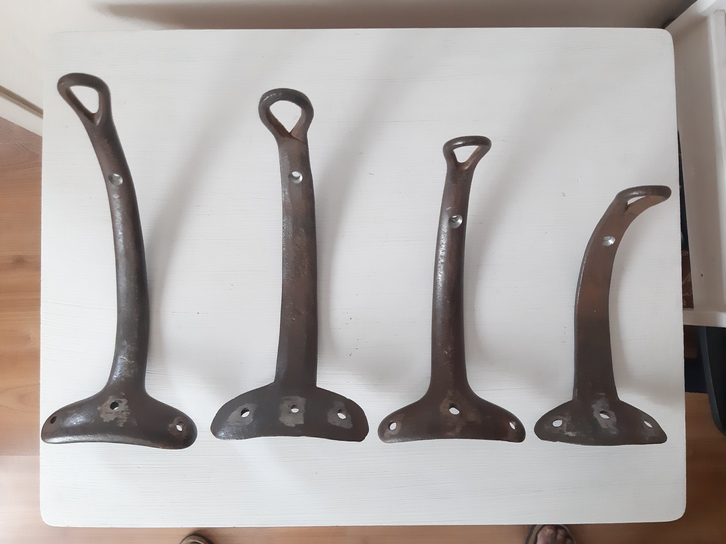 Vintage Four Unique Handmade French Cast Iron Coat Hangers Made
