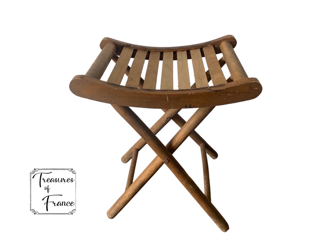 Stylish Vintage Folding Camp Stool With Slatted Seat Child Stool