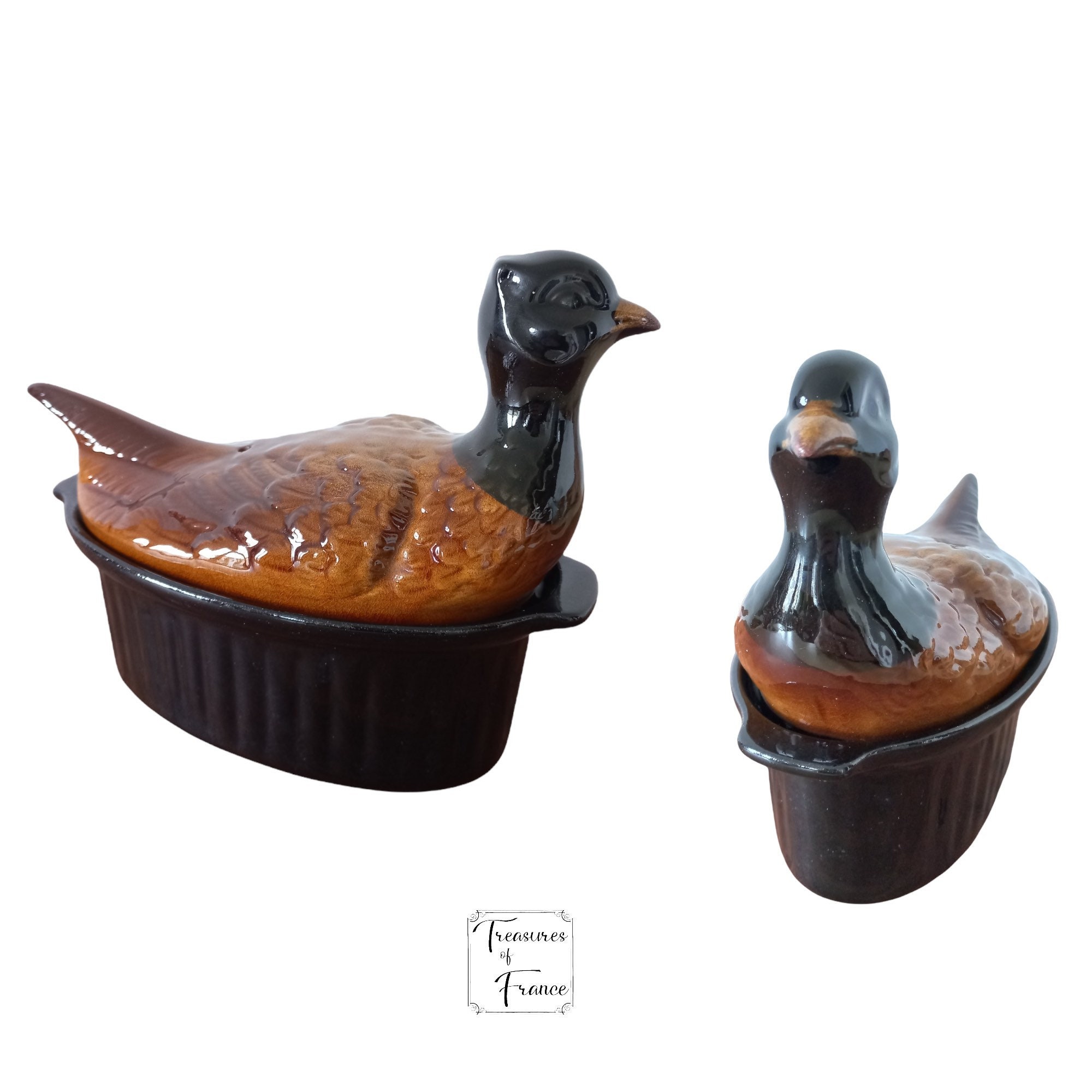 Antique Rare Majolica Poterie Faisan Oiseau Terrine Céramique avec Couvercle Plat Four Cuisson Cuisi