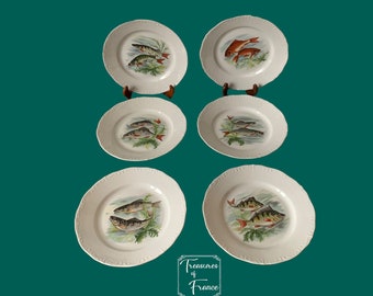 Vintage Set Of 6 French Porcelain Deshoulieres Themed Six Freshwater Fishes Plates Chef Plate Gift Angler Gift Kitchenware Circa 1980&#39;s
