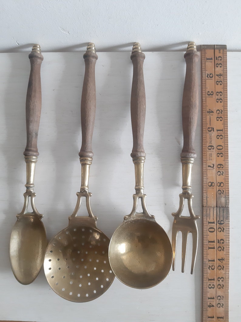 Vintage Brass Kitchen Utensils Rack Wall Mounted Rack Brass Etsy