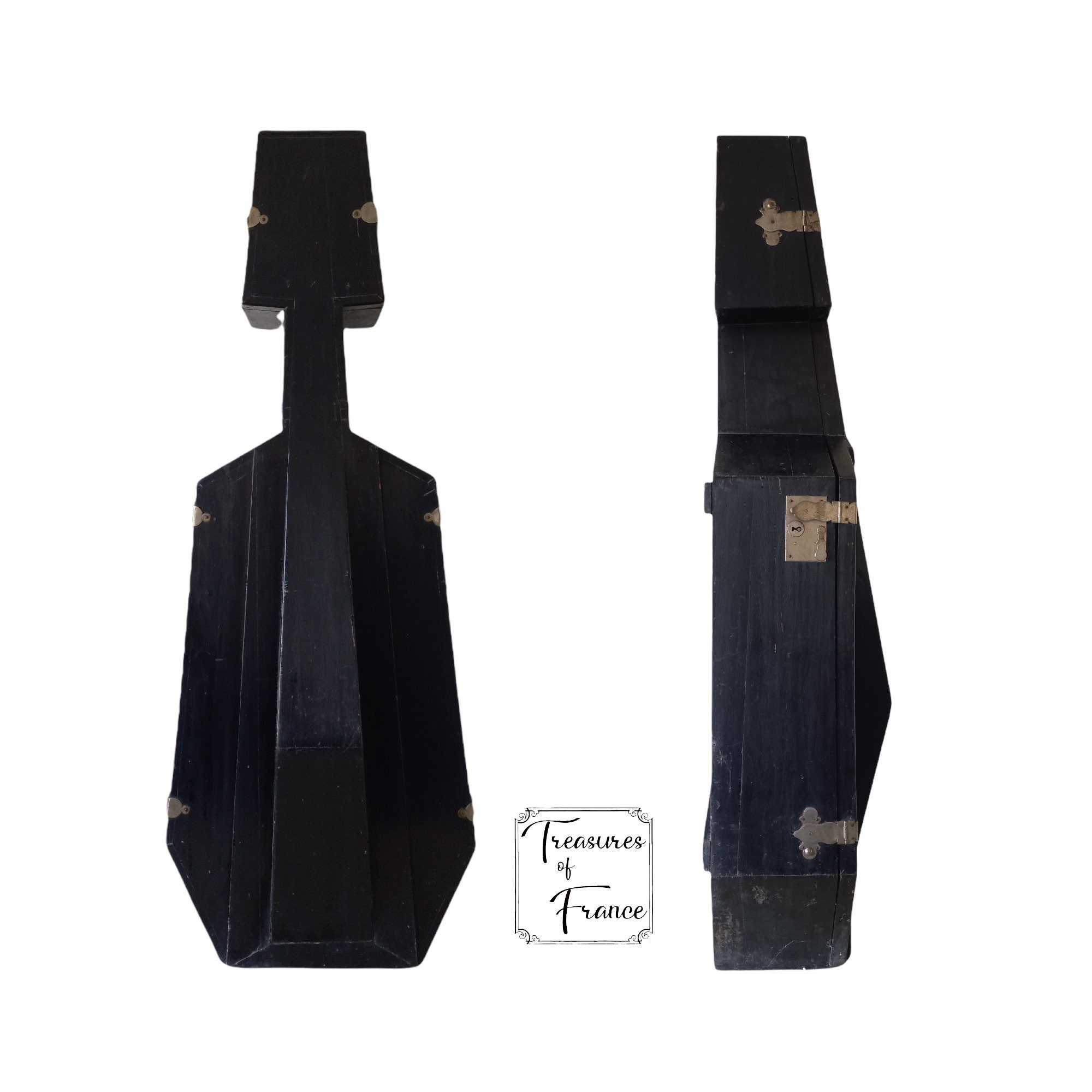 Antique Rare Moderniste en Bois Étui de Violoncelle Stockage Musique Instrument Case Velours Rouge T