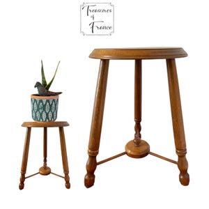 Vintage French Tabouret Wood Round Stool Flower Plant Pot Stand Side Table Display Ornaments Plinth Seating Rustic Furniture Circa 1980’s