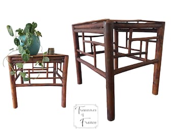 Antique Chinese Bamboo Top Side Table Furniture – Faux Bamboo Colonial Boho Decor
