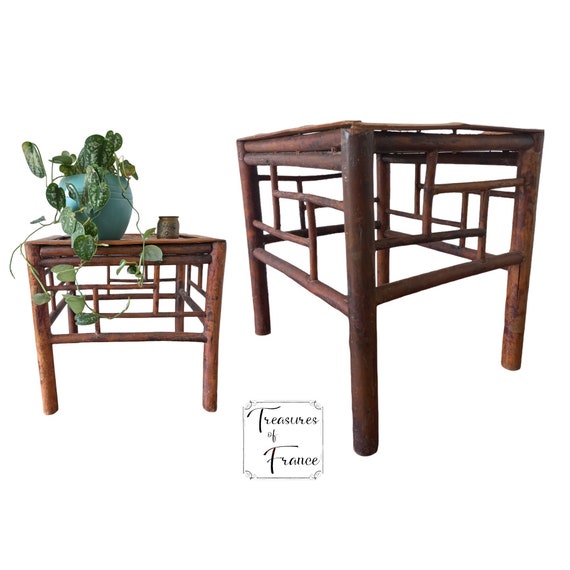Antique Chinese Bamboo Top Side Table Furniture – Faux Bamboo Colonial Boho Decor