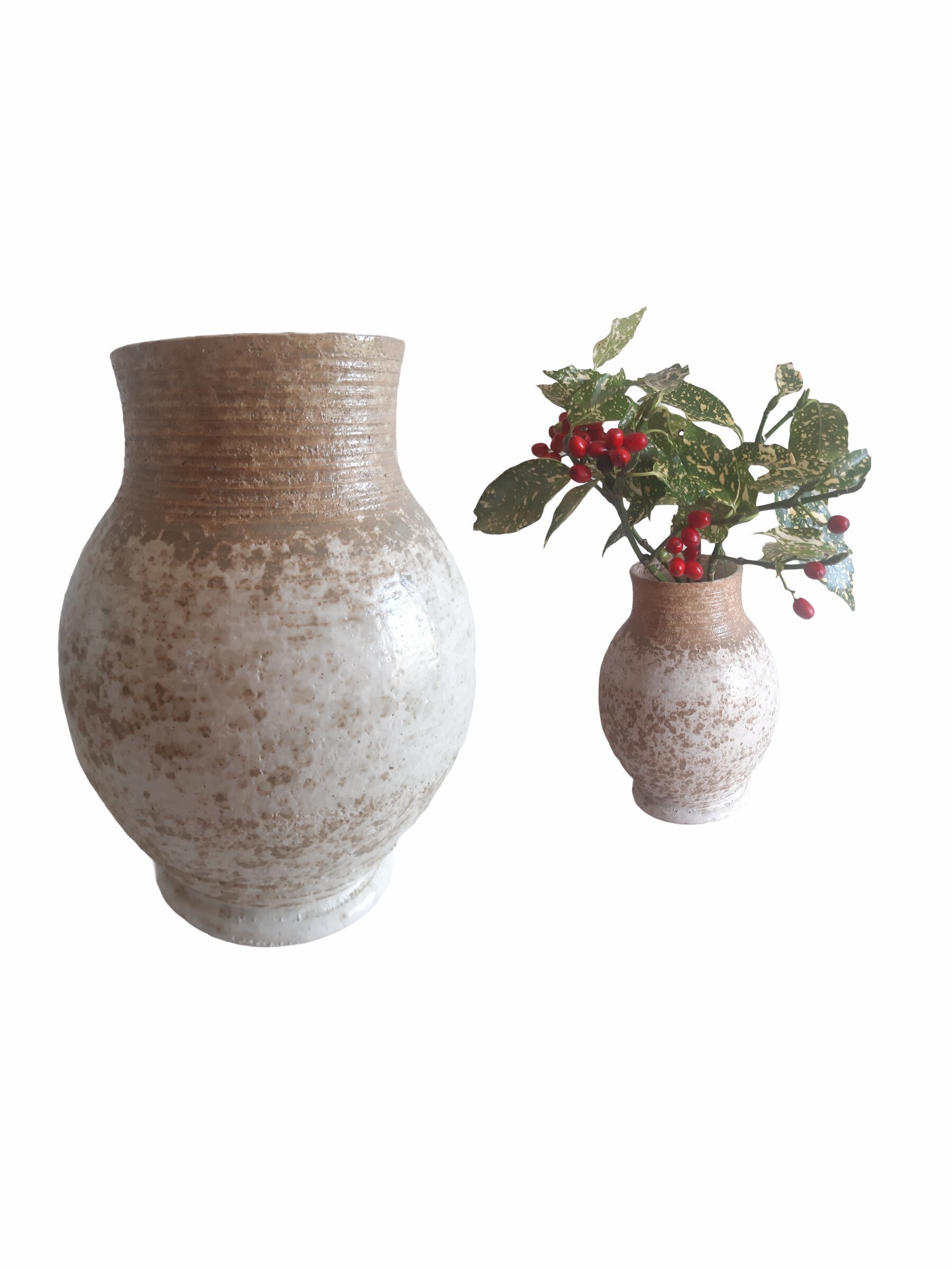 Vintage Sandstone Earthenware Vase Pot Ceramic Glazed Plant Kitchen Utensil Holder Farmhouse Decor G