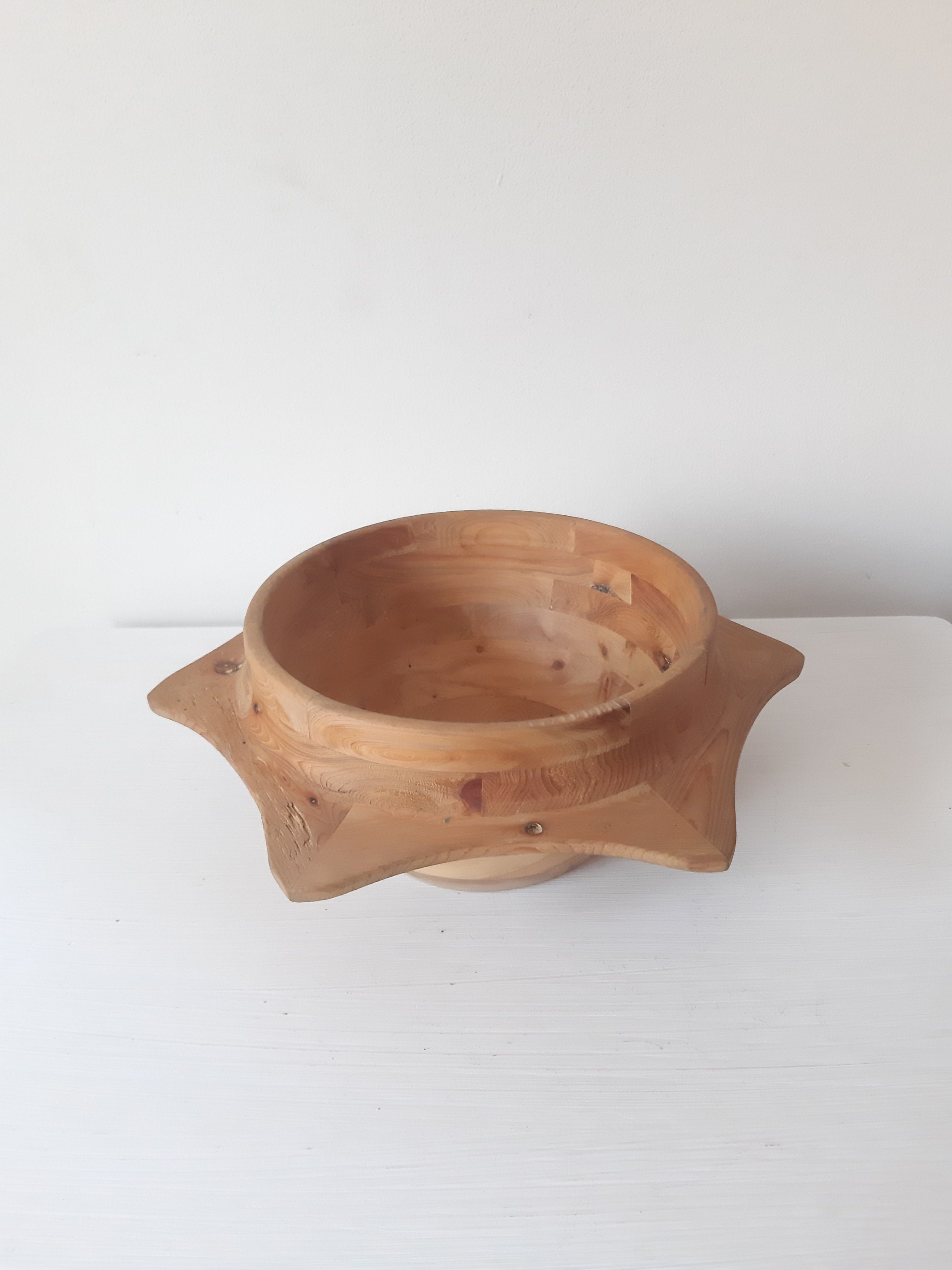 Vintage Unique Wooden Bowl Scandinave Suédois Hexagonal Design Modern Style avec Un Insolite 6 Point