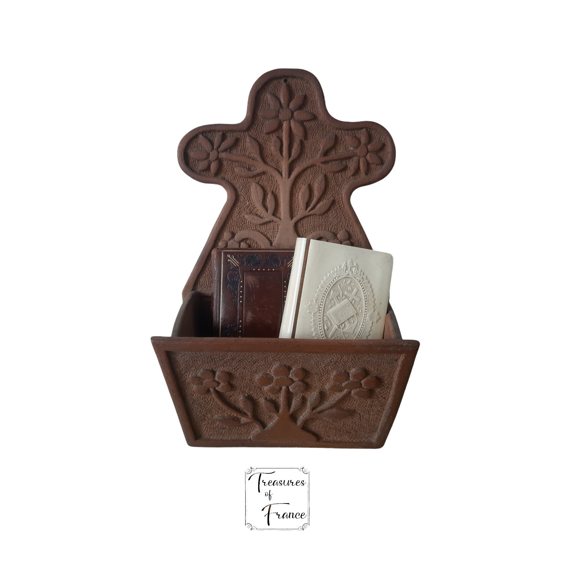 Antique Détenteur de Livre Rare Folk Art Britany Fait à La Main en Bois Sculpté Bible Holder Filtre