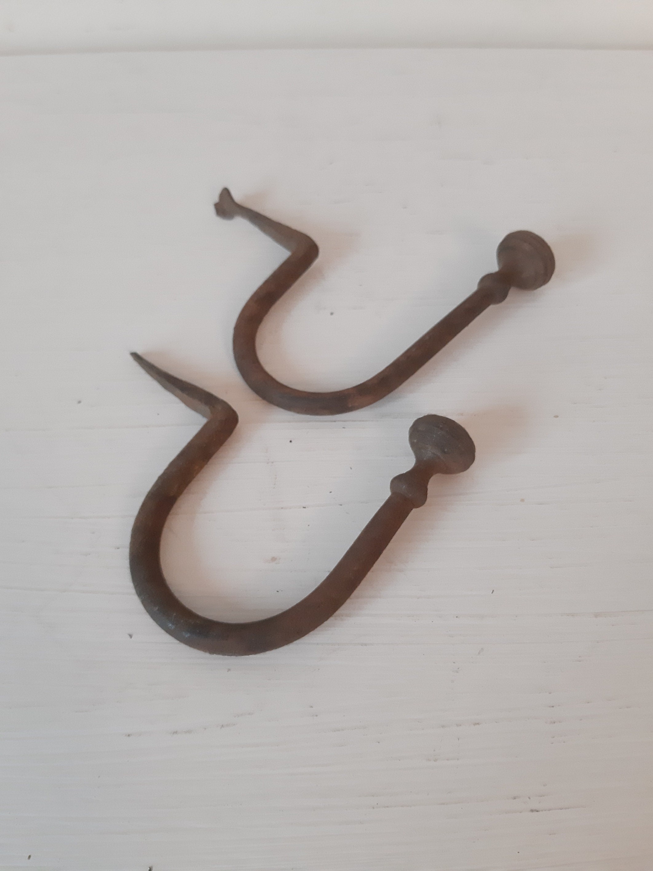 Vintage Cast Iron Main Forged Hook Hooks Fire Place Utensil Pot Kitchen Pan Hanger Circa 50's
