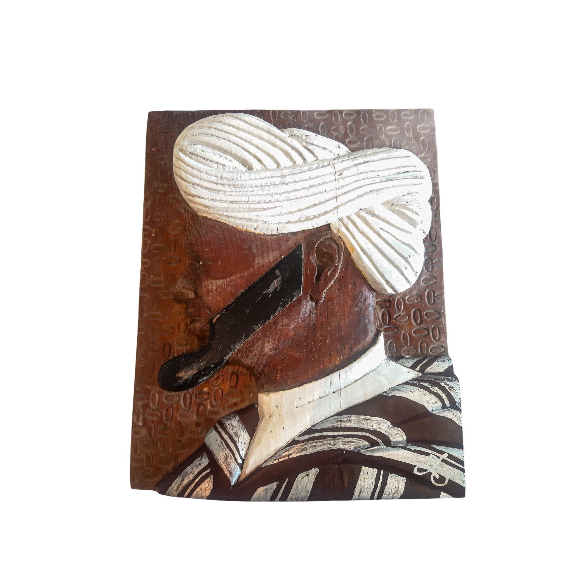 Sculpture en Bois Vintage Tête Arabe Homme Nord-Africain Décor Ethnique Fait à La Main Sculpté Décor