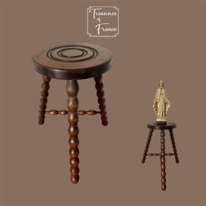 Stool Vintage French Stool Tabouret Wooden Brown Medium Stool Bobbing legs Chair Stand Display Rest Plinth Farmhouse Decor Circa 1970-80’s