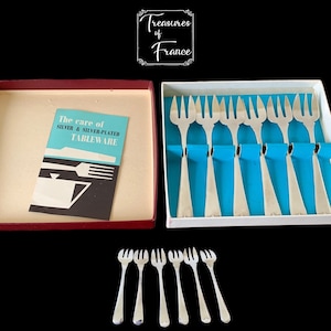 Vintage Silver-plated Dessert Forks Cake Forks Flatware Set of 6 EPNSA A England Hallmarks Original Box Singer Corporate  Gift Circa 1960’s