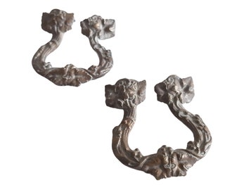 Antique Bronze Pot Handles, Ornate Patina, French Restoration Hardware (Circa 1900)