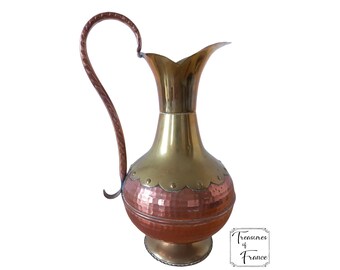 VASE SOLIFLORE PICHET CUIVRE MARTELE COPPER H237mm anse laiton