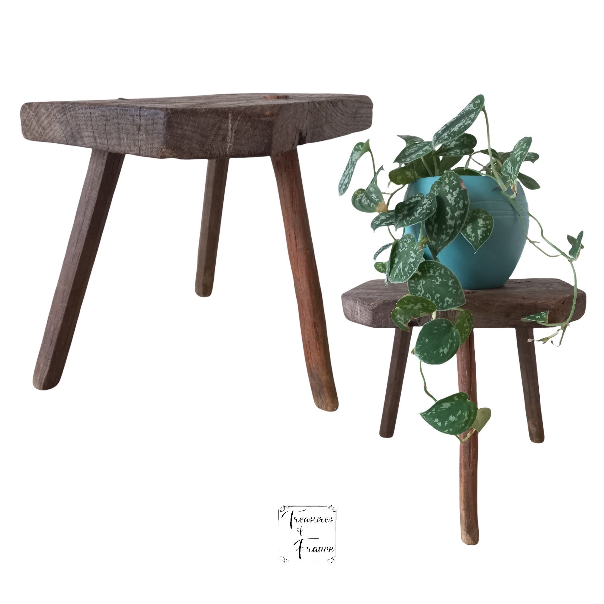 Tabouret en Bois Vintage Fait à La Main Tabouret Primitif Frêne Rustique Ferme de Traite Siège de Pl